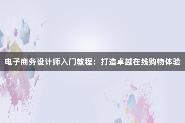 电子商务设计师入门教程：打造卓越在线购物体验